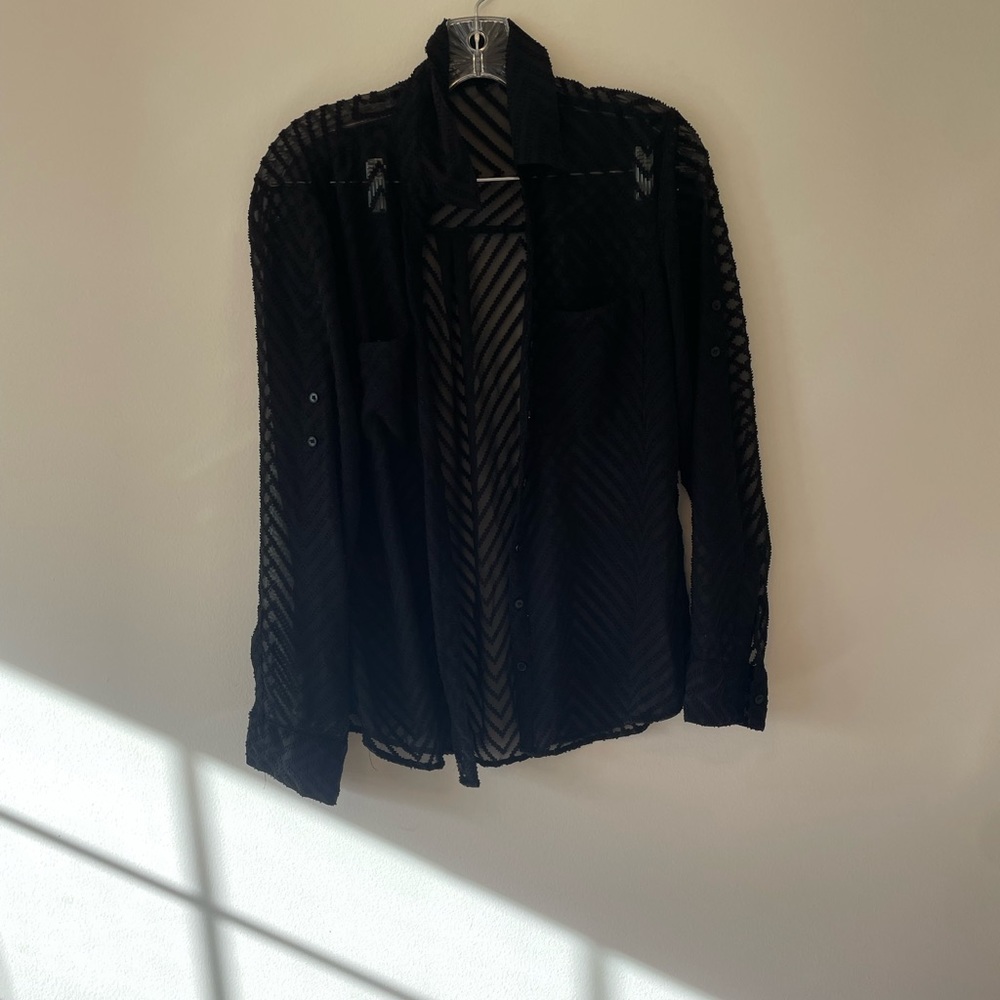 Express Sheer Black Button Down - image 3